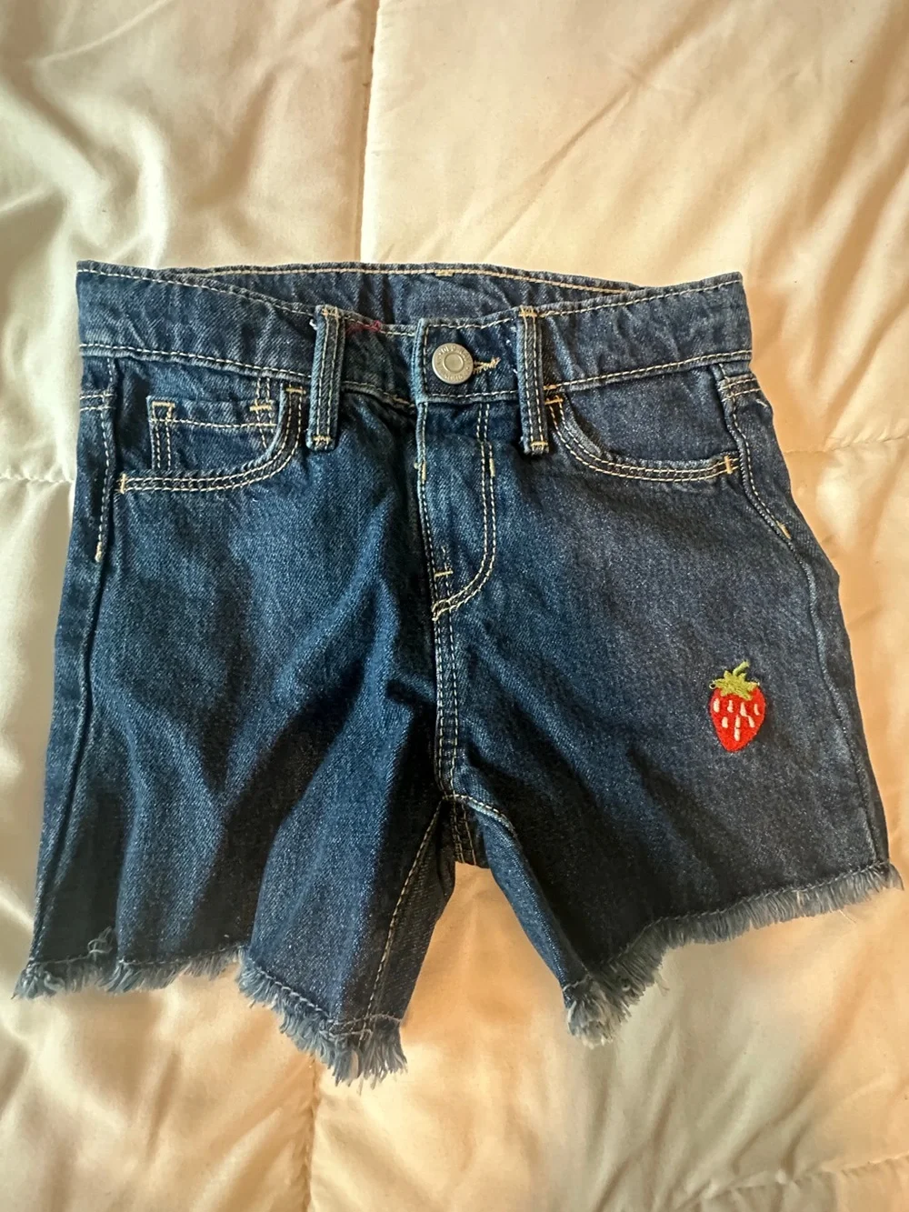 Old Navy Dark Blue Denim Shorts with Strawberry Patch 5T
